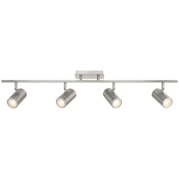 Collection: Prado Finish: Brushed Steel Width: 4.75" Height: 6.25" Length: 35.00" Canopy: 5.5"x1"x6" Bulbs Included Number of Bulbs: 4 Maximum Wattage: 5.50 W Bulb Type: MR16 Bulb Base: GU10 Light Source: RLED Light Output: 2000.00 lm Color Temperature: 3000 K Dimmable Voltage: 120.00 V Material: Steel Safety Listing: UL Safety Rating: Dry LED