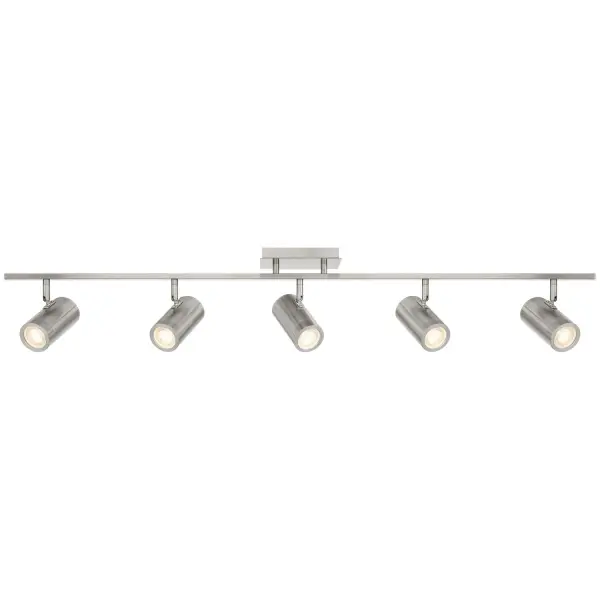 Collection: Prado Finish: Brushed Steel Width: 4.75" Height: 6.25" Length: 42.00" Canopy: 5.5"x1"x6" Bulbs Included Number of Bulbs: 5 Maximum Wattage: 5.50 W Bulb Type: MR16 Bulb Base: GU10 Light Source: RLED Light Output: 2500.00 lm Color Temperature: 3000 K Dimmable Voltage: 120.00 V Material: Steel Safety Listing: UL Safety Rating: Dry LED