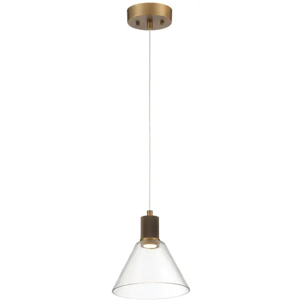 The Port Nine Martini LED Pendant combines energy-efficient integrated LED technology with a sophisticated antique brushed brass finish. Its compact 8.5-inch profile makes it ideal for smaller spaces or multiples.