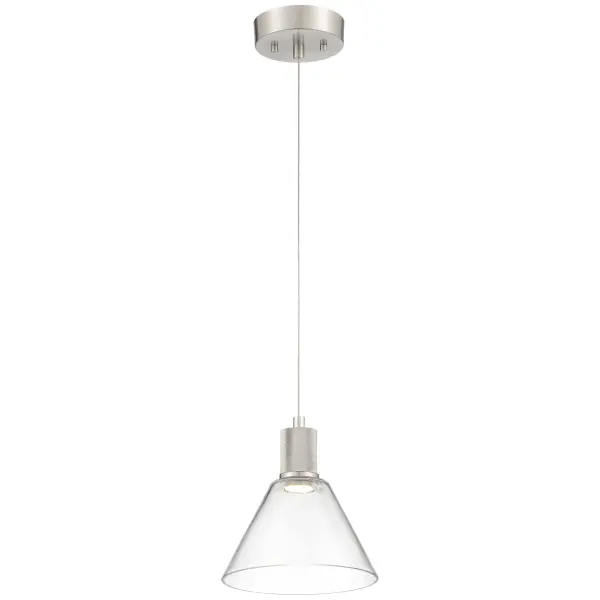 The Martini LED Pendant combines contemporary styling with energy-efficient integrated LED technology. Its compact 8-inch diameter and brushed steel finish make it ideal for task lighting or clustered installations.