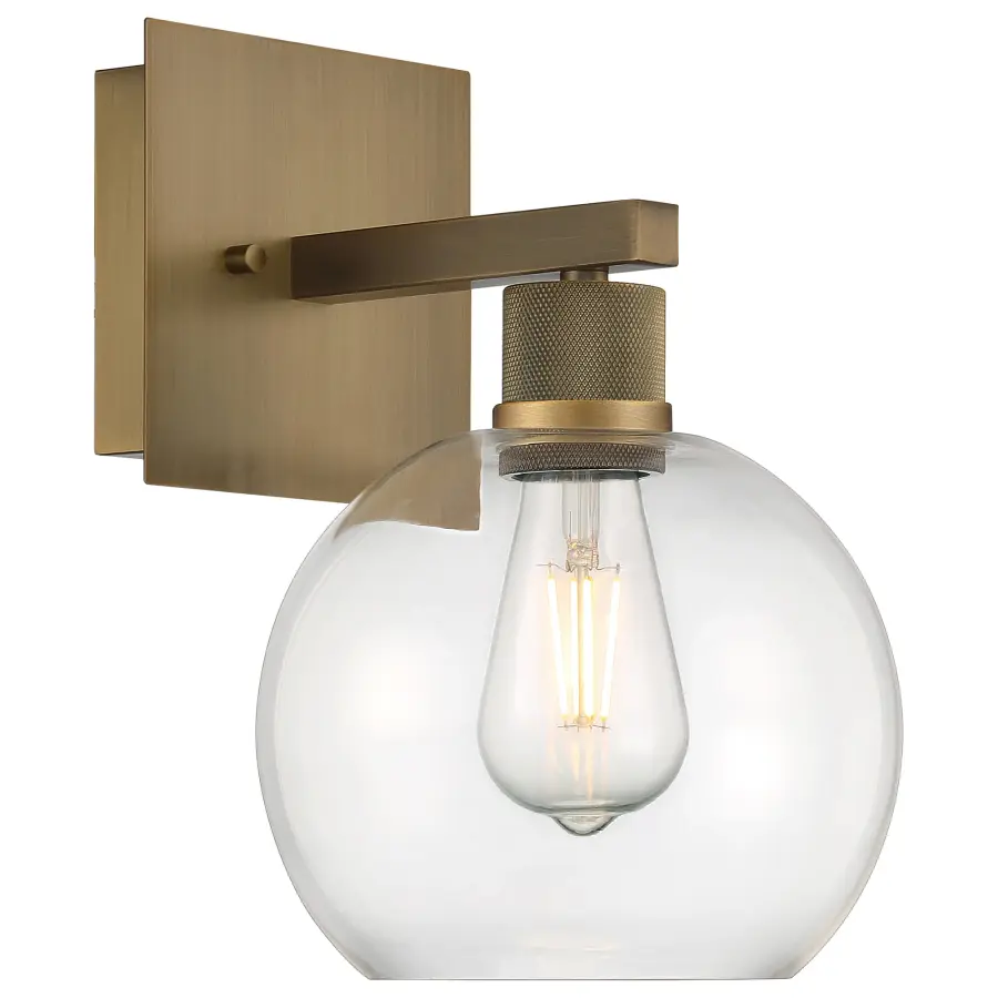 PORT NINE Burgundy LED Wall Sconce in Antique Brushed Brass
