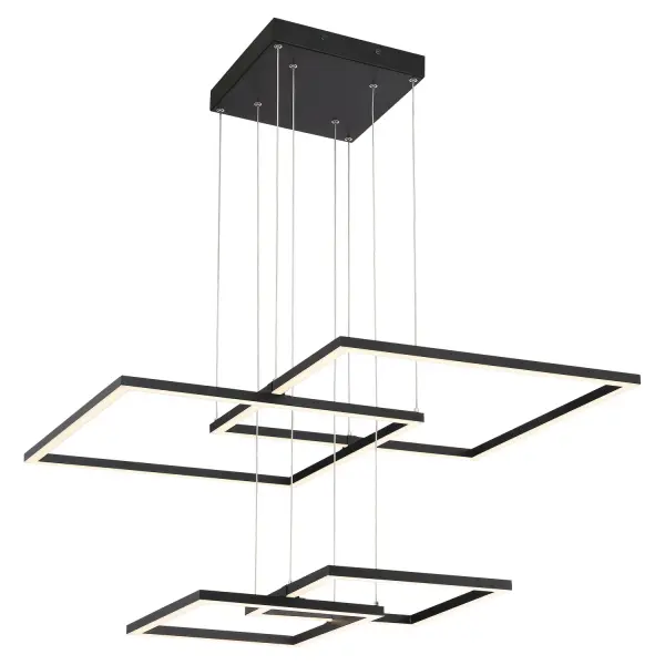 The Squared LED Pendant delivers clean, contemporary lighting with integrated LED technology. Its 30.5-inch linear profile and black finish create a bold statement while the acrylic diffuser provides even illumination.