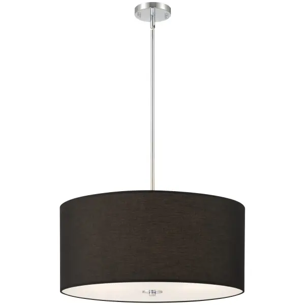Collection: Downtown Finish: Chrome Glass: Black Width: 22.00" Height: 10.00" Canopy: 5.25"x1.5" Number of Bulbs: 2 Maximum Wattage: 60.00 W Bulb Type: A19 Bulb Base: E26 Light Source: INC Voltage: 120.00 V Material: Fabric Safety Listing: UL Safety Rating: Dry