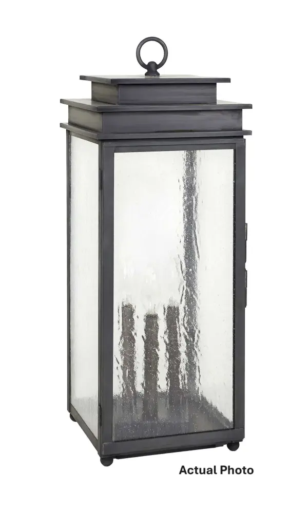 The Ellis Collection offers squared-off steps and an open bottom for maximum illumination and a transitional look that balances modern and traditional elements. This collection is perfect for your home inside or out. Large Ellis Pier Mount Light Dimensions: 9.25"W x 9.25"D x 24.25"H Bulb type: Three 60-Watt Candelabra Base Bulbs Suitable location: Wet Mounting Area: 6.25"W x 6.25"D - Pier Mount Base Contact Dealer for Pricing & Availability Download a Spec Sheet Note: Some photos are a digital rendering to show our finish, glass and socket options our actual finishes are hand-applied and our glass is hand-blown and will have natural variations from the photos.