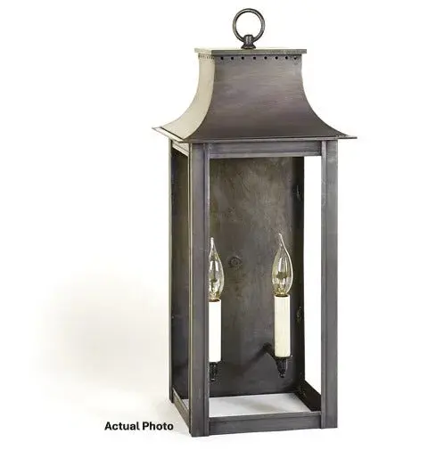 The Coplin collection unites updated elements with time tested details. The rectangle frame with a hole punched pagoda top featuring a loop as a finishing touch, with an open bottom for added illumination.