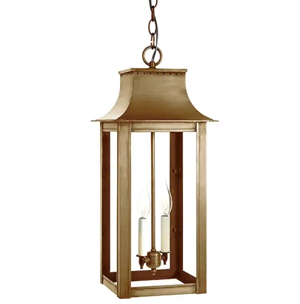 The Coplin collection unites updated elements with time tested details. The rectangle frame with a hole punched pagoda top featuring a loop as a finishing touch, with an open bottom for added illumination. - alternate view