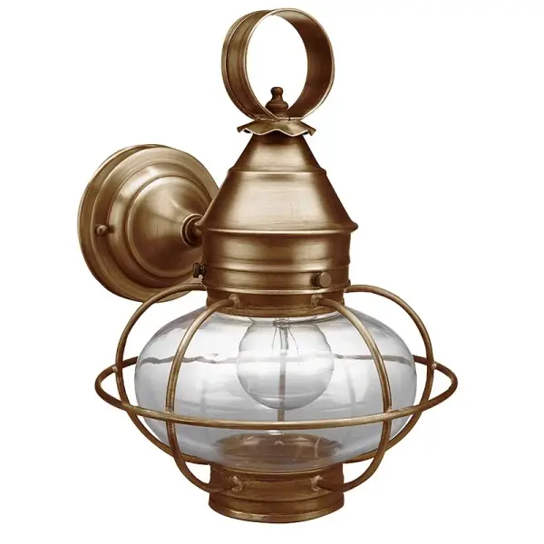 Evoking the classic lanterns from New England's rich nautical history, the Caged Onion collection features an iconic shape with a handcrafted brass or copper cage, protecting the hand-blown glass globe. Crafted with a detachable globe, they are easy