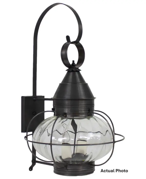 Evoking the classic lanterns from New England's rich nautical history, the Caged Onion collection features an iconic shape with a handcrafted brass or copper cage, protecting the hand-blown glass globe. Crafted with a detachable globe, they are easy - alternate view