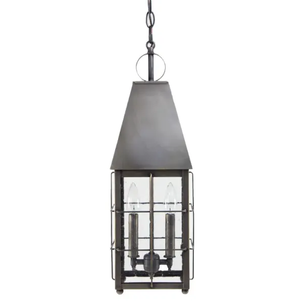 Named after one of America’s Founding Fathers this collection brings classic charm with a modern edge. It mixes colonial-inspired details with clean, updated lines for a look that feels timeless yet fresh. This collection reflects the spirit of innovations that Alexander Hamilton stood for- making it a stylish nod to history and a declaration of good taste. Hamilton Hanging Light Dimensions: 7"W x 7"D x 22.25"H Mounting height (From top to mounting bracket): 36" Chain Bulb type: Two 60-Watt Candelabra Suitable location: Damp Mounting Area: 5" Diam. Contact Dealer for Pricing & Availability Download Spec Sheet Note: Some photos are a digital rendering to show our finish, glass and socket options our actual finishes are hand-applied and our glass is hand-blown and will have natural variations from the photos. - alternate view