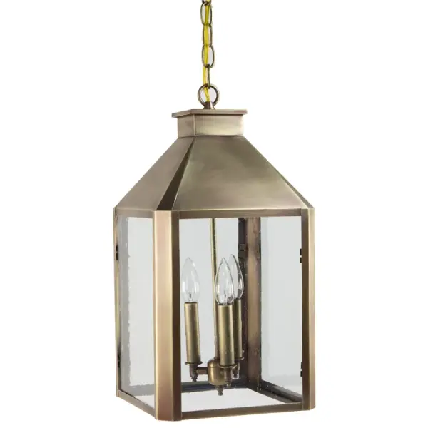 The Stonegate Collection is about strong, architectural style with a nod to history. Inspired by the classic lanterns that once lit the entrances of grand estates and gateways we added a fresh, modern twist. Its tall profile stands out, while the tapered base and pitched top keep the look balanced and refined. Ideal for framing front doors, highlighting covered porches, or brightening outdoor gathering areas, Stonegate offers light that blends heritage with clean lines and a minimalist design that feels right at home in contemporary spaces. Stonegate Hanging Light Dimensions: 10"W x 10"D x 19.5"H Mounting height (From top to mounting bracket): 36" Chain Bulb type: Three 60-Watt Candelabra Suitable location: Damp Mounting Area: 5" Diam. Contact Dealer for Pricing & Availability Download Spec Sheet Note: Some photos are a digital rendering to show our finish, glass and socket options our actual finishes are hand-applied and our glass is hand-blown and will have natural variations from the photos.