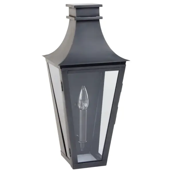 Named after one of the most beautiful, historic towns on the seacoast of New Hampshire and where Northeast Lantern calls home. Inspired by the enduring elegance of historic architecture, this handcrafted lantern is a true testament to timeless design. It features a gracefully flared crown and tapered body that evokes the charm of traditional gas lamps once found along historic streets. Perfect for entryways, courtyards, or garden paths, it brings a refined sense of heritage and sophistication to any exterior setting. Exeter Small Wall Light Dimensions: 8"W x 7.5"D x 18.25"H Mounting height (From top to mounting bracket): 12.25 " Bulb type: One 60-Watt Candelabra Suitable location: Wet Mounting Area: 6"W x 10.5"H Contact Dealer for Pricing & Availability Download Spec Sheet Note: Some photos are a digital rendering to show our finish, glass and socket options our actual finishes are hand-applied and our glass is hand-blown and will have natural variations from the photos.