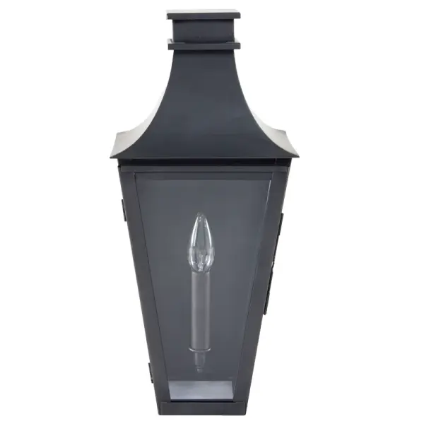 Named after one of the most beautiful, historic towns on the seacoast of New Hampshire and where Northeast Lantern calls home. Inspired by the enduring elegance of historic architecture, this handcrafted lantern is a true testament to timeless design. It features a gracefully flared crown and tapered body that evokes the charm of traditional gas lamps once found along historic streets. Perfect for entryways, courtyards, or garden paths, it brings a refined sense of heritage and sophistication to any exterior setting. Exeter Small Wall Light Dimensions: 8"W x 7.5"D x 18.25"H Mounting height (From top to mounting bracket): 12.25 " Bulb type: One 60-Watt Candelabra Suitable location: Wet Mounting Area: 6"W x 10.5"H Contact Dealer for Pricing & Availability Download Spec Sheet Note: Some photos are a digital rendering to show our finish, glass and socket options our actual finishes are hand-applied and our glass is hand-blown and will have natural variations from the photos. - alternate view