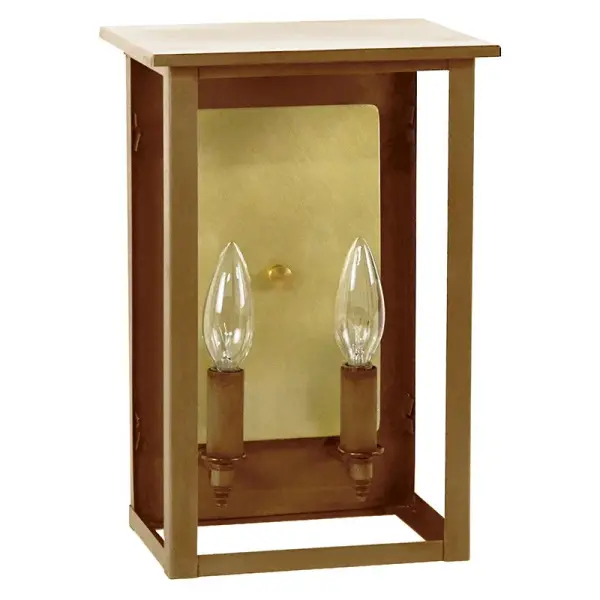 The Ashford collection is a simple but striking and modern-looking fixture featuring a brass reflector that will compliment various design elements and add a touch of elegance to any space. Ashford Large Wall Light Dimensions: 8"W x 6.25"D x 12.25"H Mounting height (From top to mounting bracket): 6" Bulb type: Two 60-Watt Candelabra Base Bulb Suitable location: Wet Mounting Area: 6"W x 10.75"H Shown with Brass Reflector - also available with copper reflector Contact Dealer for Pricing & Availability Download Spec Sheet Note: Some photos are a digital rendering to show our finish, glass and socket options our actual finishes are hand-applied and our glass is hand-blown and will have natural variations from the photos. - alternate view