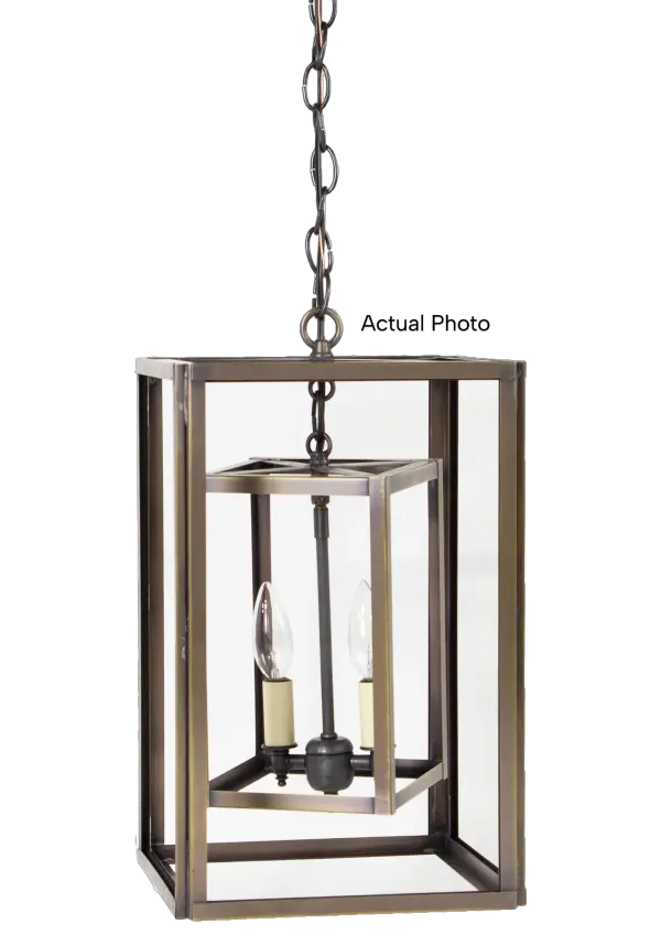 The Foyer collection features a mix of styles that all exude elegance and sophistication. These hanging fixtures give any foyer a warm and inviting ambiance. (Glass is out outside frame only) Medium Foyer Light Dimensions: 10"W x 10"D x 16"H Mounting height (From top to mounting bracket): 36" Chain Bulb type: Two 60-Watt Candelabra Base Bulbs Suitable location: Dry Mounting Area: 5" Diam. Ceiling Canopy Contact Dealer for Pricing & Availability Download Spec Sheet Note: Some photos are a digital rendering to show our finish, glass and socket options our actual finishes are hand-applied and our glass is hand-blown and will have natural variations from the photos.