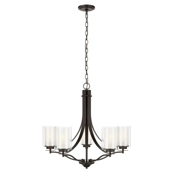 The Elmwood Park chandelier combines traditional elegance with transitional versatility. Its bronze finish and satin etched glass shades create warm, diffused lighting perfect for dining spaces and entryways.