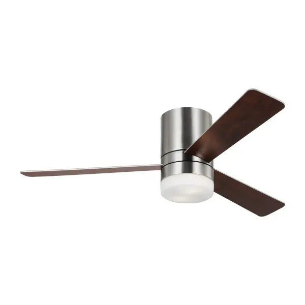 Collection: Era Rooms: Bedroom, Livingroom, Great Room Finish: Brushed Steel Glass: Matt Opal Width: 52.00" Height: 13.00" Weight: 16.80 lb Canopy: D:8.125'' H:7'' Round Bulbs Included Number of Bulbs: 2 Maximum Wattage: 9.00 W Bulb Type: A19 Bulb Base: E26 Medium Light Source: LED Light Output: 800.00 lm Color Temperature: 3000 K CRI: 90 Rated Average Life: 50000 Voltage: 120.00 V Airflow: 4784 CFM Electricity Use: 37 W Airflow Efficiency: 76 CFM/W Blade Pitch: 13° Blade Finish: Silver/American Walnut reversible blades/Silver/American Walnut reversible blades Blade Quantity: 3 Light Kit: Included Control: Wall Mount Control, 4-speed, Dimmer and Manual Reverse Country of Origin: China Safety Listing: cUL Safety Rating: Damp LED Spec Sheet Instructions