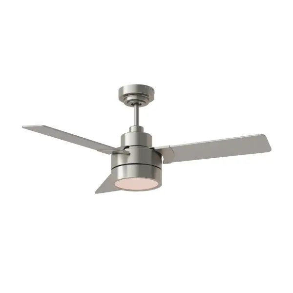 Collection: Jovie Designer: Monte Carlo Rooms: Bedroom, Family Room, Office Finish: Brushed Steel Glass: Frosted Width: 44.00" Height: 15.40" Weight: 14.40 lb Canopy: D:5.875'' H:2.5'' Round Bulbs Included Number of Bulbs: 1 Maximum Wattage: 20.00 W Bulb Type: Array Bulb Base: Integrated Light Source: LED Light Output: 850.00 lm Color Temperature: 3000 K CRI: 90 Rated Average Life: 50000 Voltage: 120.00 V Airflow: 3928 CFM Electricity Use: 30 W Airflow Efficiency: 80 CFM/W Blade Pitch: 12° Blade Finish: Silver/American Walnut reversible blades/Silver/American Walnut reversible blades Blade Quantity: 3 Light Kit: Included Control: Wall Mount Control, 4-speed, Dimmer and Manual Reverse Downrod: 6" Country of Origin: China Safety Listing: cETL Safety Rating: Damp Title 24 LED Spec Sheet Instructions