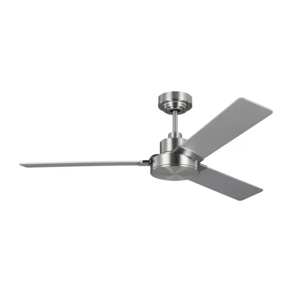 Collection: Jovie Designer: Monte Carlo Rooms: Bedroom, Family Room, Office Finish: Brushed Steel Width: 52.00" Height: 13.50" Weight: 14.37 lb Canopy: D:5.875'' H:2.5'' Round Airflow: 5901 CFM Electricity Use: 35 W Airflow Efficiency: 95 CFM/W Blade Pitch: 12° Blade Finish: Silver/American Walnut reversible blades/Silver/American Walnut reversible blades Blade Quantity: 3 Control: Wall Mount Control, 4-speed, Dimmer and Manual Reverse Downrod: 6" Country of Origin: China Safety Listing: cETL Safety Rating: Damp Spec Sheet Instructions