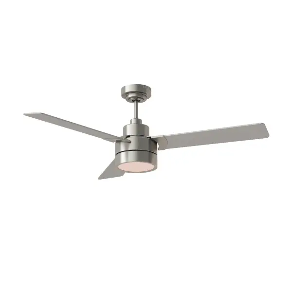 Collection: Jovie Designer: Monte Carlo Rooms: Bedroom, Family Room, Office Finish: Brushed Steel Glass: Frosted Width: 52.00" Height: 15.40" Weight: 15.80 lb Canopy: D:5.875'' H:2.5'' Round Bulbs Included Number of Bulbs: 1 Maximum Wattage: 20.00 W Bulb Type: Array Bulb Base: Integrated Light Source: LED Light Output: 850.00 lm Color Temperature: 3000 K CRI: 90 Rated Average Life: 50000 Voltage: 120.00 V Airflow: 5223 CFM Electricity Use: 36 W Airflow Efficiency: 86 CFM/W Blade Pitch: 12° Blade Finish: Silver/American Walnut reversible blades/Silver/American Walnut reversible blades Blade Quantity: 3 Light Kit: Included Control: Wall Mount Control, 4-speed, Dimmer and Manual Reverse Downrod: 6" Country of Origin: China Safety Listing: cETL Safety Rating: Damp Title 24 LED Spec Sheet Instructions