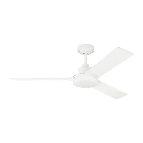 Collection: Jovie Designer: Monte Carlo Rooms: Bedroom, Family Room, Office Finish: Matte White Width: 52.00" Height: 13.50" Weight: 14.37 lb Canopy: D:5.875'' H:2.5'' Round Airflow: 5901 CFM Electricity Use: 35 W Airflow Efficiency: 95 CFM/W Blade Pitch: 12° Blade Finish: Matte White/Matte White Blade Quantity: 3 Control: Wall Mount Control, 4-speed, Dimmer and Manual Reverse Downrod: 6" Country of Origin: China Safety Listing: cETL Safety Rating: Damp Spec Sheet Instructions