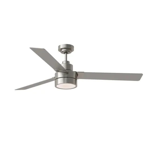 Collection: Jovie Designer: Monte Carlo Rooms: Bedroom, Family Room, Office Finish: Brushed Steel Glass: Frosted Width: 58.00" Height: 14.70" Weight: 16.20 lb Canopy: D:5.875'' H:2.5'' Round Bulbs Included Number of Bulbs: 1 Maximum Wattage: 20.00 W Bulb Type: Array Bulb Base: Integrated Light Source: LED Light Output: 960.00 lm Color Temperature: 3000 K CRI: 90 Rated Average Life: 50000 Voltage: 120.00 V Airflow: 5648 CFM Electricity Use: 14 W Airflow Efficiency: 282 CFM/W Blade Pitch: 12° Blade Finish: Silver/American Walnut reversible blades/Silver/American Walnut reversible blades Blade Quantity: 3 Light Kit: Included Control: Wall Mount Remote, 6-speed, Reverse and Dimmer Downrod: 6" Country of Origin: China Safety Listing: cETL Safety Rating: Damp Energy Star Title 24 LED Spec Sheet Instructions