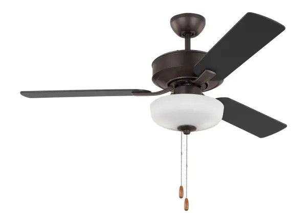 Collection: Linden Rooms: Bedroom, Family Room, Office Finish: Bronze Glass: Matte White Width: 48.00" Height: 17.20" Weight: 14.10 lb Canopy: D:5.25'' Round Bulbs Included Number of Bulbs: 2 Maximum Wattage: 9.00 W Bulb Type: A19 Bulb Base: Medium Light Source: LED Light Output: 800.00 lm Color Temperature: 3000 K CRI: 90 Rated Average Life: 15000 Voltage: 120.00 V Airflow: 4055 CFM Electricity Use: 35 W Airflow Efficiency: 74 CFM/W Blade Pitch: 12° Blade Finish: Bronze/Bronze Blade Quantity: 3 Light Kit: Included Control: Pull Chain Operation, 3-speed, Manual Reverse Switch Downrod: 4.5" Material: Steel Country of Origin: China Safety Listing: cETL Safety Rating: Dry LED Spec Sheet Instructions