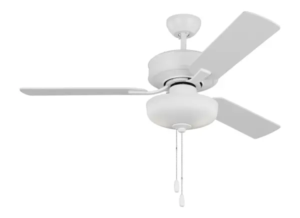 Collection: Linden Rooms: Bedroom, Family Room, Office Finish: Matte White Glass: Matte White Width: 48.00" Height: 17.20" Weight: 14.10 lb Canopy: D:5.25'' Round Bulbs Included Number of Bulbs: 2 Maximum Wattage: 9.00 W Bulb Type: A19 Bulb Base: Medium Light Source: LED Light Output: 800.00 lm Color Temperature: 3000 K CRI: 90 Rated Average Life: 15000 Voltage: 120.00 V Airflow: 4055 CFM Electricity Use: 35 W Airflow Efficiency: 74 CFM/W Blade Pitch: 12° Blade Finish: Matte White/Matte White Blade Quantity: 3 Light Kit: Included Control: Pull Chain Operation, 3-speed, Manual Reverse Switch Downrod: 4.5" Material: Steel Country of Origin: China Safety Listing: cETL Safety Rating: Dry LED Spec Sheet Instructions