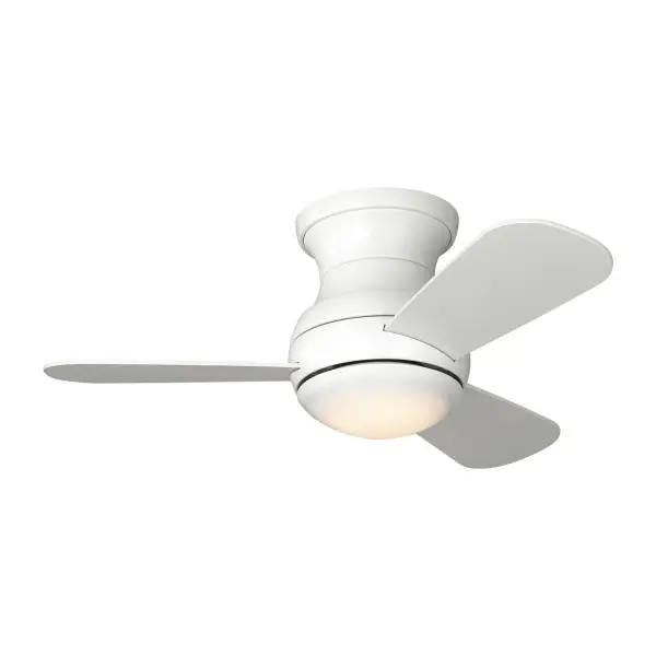 Collection: Orbis 32 Hugger LED Rooms: Bedroom, Living Room, Great Room, Bathroom, Office, Library, Covered Patios/Porches, Garage Finish: Matte White Glass: Frosted Width: 32.00" Height: 13.00" Weight: 13.60 lb Wire: 18" Canopy: D:7'' H:3'' Round Bulbs Included Number of Bulbs: 1 Maximum Wattage: 20.00 W Bulb Type: Array Bulb Base: Integrated Light Source: LED Light Output: 870.00 lm Color Temperature: 3000 K CRI: 90 Rated Average Life: 50000 Voltage: 120.00 V Airflow: 2353 CFM Airflow Efficiency: 50 CFM/W Blade Pitch: 12° Blade Finish: Matte White/Matte White Blade Quantity: 3 Light Kit: Included Control: Handheld Remote, 4-speed, Reverse and Dimmer Material: Steel Country of Origin: China Safety Listing: cUL Safety Rating: Damp LED Spec Sheet Instructions