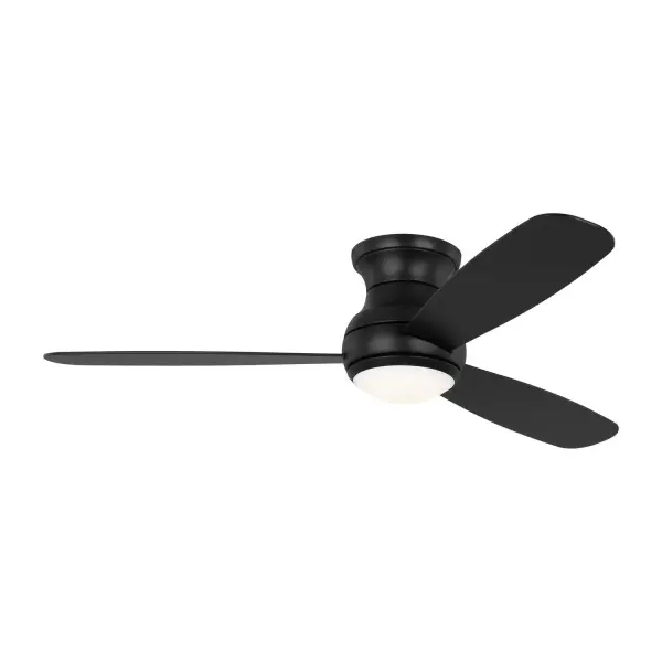 Collection: Orbis Rooms: Bedroom, Livingroom, Great Room Finish: Midnight Black Glass: Frosted Width: 52.00" Height: 11.00" Weight: 16.10 lb Canopy: D:7..875'' H:3.125'' Round Bulbs Included Number of Bulbs: 1 Maximum Wattage: 20.00 W Bulb Type: Array Bulb Base: Integrated Light Source: LED Light Output: 1120.00 lm Color Temperature: 3000 K CRI: 90 Rated Average Life: 50000 Voltage: 120.00 V Airflow: 4825 CFM Electricity Use: 35 W Airflow Efficiency: 80 CFM/W Blade Pitch: 12° Blade Finish: Midnight Black/Midnight Black Blade Quantity: 3 Light Kit: Included Control: Wall Mount Control, 4-speed, Dimmer and Manual Reverse Country of Origin: China Safety Listing: cUL Safety Rating: Damp LED Spec Sheet Instructions