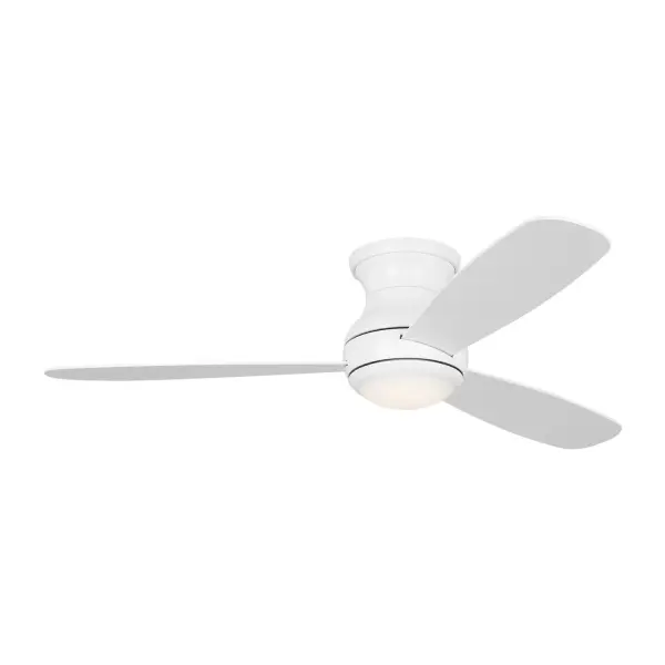Collection: Orbis Rooms: Bedroom, Livingroom, Great Room Finish: Matte White Glass: Frosted Width: 52.00" Height: 11.00" Weight: 16.10 lb Canopy: D:7..875'' H:3.125'' Round Bulbs Included Number of Bulbs: 1 Maximum Wattage: 20.00 W Bulb Type: Array Bulb Base: Integrated Light Source: LED Light Output: 1120.00 lm Color Temperature: 3000 K CRI: 90 Rated Average Life: 50000 Voltage: 120.00 V Airflow: 4825 CFM Electricity Use: 35 W Airflow Efficiency: 80 CFM/W Blade Pitch: 12° Blade Finish: Matte White/Matte White Blade Quantity: 3 Light Kit: Included Control: Wall Mount Control, 4-speed, Dimmer and Manual Reverse Country of Origin: China Safety Listing: cUL Safety Rating: Damp LED Spec Sheet Instructions