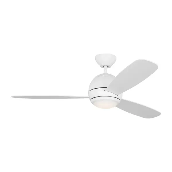 Collection: Orbis Rooms: Bedroom, Livingroom, Great Room Finish: Matte White Glass: Frosted Width: 52.00" Height: 14.60" Weight: 16.10 lb Canopy: D:5.75'' H:2.5'' Round Bulbs Included Number of Bulbs: 1 Maximum Wattage: 20.00 W Bulb Type: Array Bulb Base: Integrated Light Source: LED Light Output: 1120.00 lm Color Temperature: 3000 K CRI: 90 Rated Average Life: 50000 Voltage: 120.00 V Airflow: 5295 CFM Electricity Use: 35 W Airflow Efficiency: 88 CFM/W Blade Pitch: 12° Blade Finish: Midnight Black/Midnight Black Blade Quantity: 3 Light Kit: Included Control: Wall Mount Control, 4-speed, Dimmer and Manual Reverse Downrod: 4.5" Country of Origin: China Safety Listing: cUL Safety Rating: Damp LED Spec Sheet Instructions