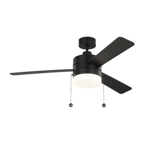 Collection: Syrus Rooms: Bedroom, Family Room, Office Finish: Midnight Black Glass: Frosted Width: 52.00" Height: 15.90" Weight: 17.60 lb Canopy: 5.9" Bulbs Included Number of Bulbs: 2 Maximum Wattage: 9.00 W Bulb Type: A19 Bulb Base: Medium Light Source: LED Light Output: 800.00 lm Color Temperature: 3000 K CRI: 90 Rated Average Life: 15000 Voltage: 120.00 V Airflow: 5335 CFM Electricity Use: 40 W Airflow Efficiency: 86 CFM/W Blade Pitch: 13° Blade Finish: Midnight Black/Midnight Black Blade Quantity: 3 Light Kit: Included Control: Pull Chain Operation, 3-speed, Manual Reverse Switch Downrod: 4.5" Country of Origin: China Safety Listing: cETL Safety Rating: Dry LED Spec Sheet Instructions