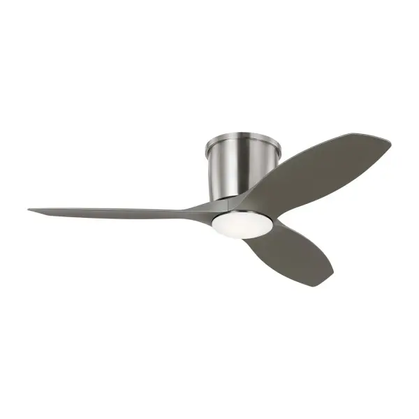 Collection: Titus Rooms: Bedroom, Livingroom, Great Room Finish: Brushed Steel Glass: Frosted Width: 44.00" Height: 9.80" Weight: 13.80 lb Canopy: D:8.25'' H:7'' Round Bulbs Included Number of Bulbs: 1 Maximum Wattage: 16.00 W Bulb Type: Array Bulb Base: Integrated Light Source: LED Light Output: 740.00 lm Color Temperature: 3000 K CRI: 90 Rated Average Life: 50000 Voltage: 120.00 V Airflow: 4081 CFM Electricity Use: 29 W Airflow Efficiency: 93 CFM/W Blade Pitch: 13° Blade Finish: Silver/Silver Blade Quantity: 3 Light Kit: Included Control: Handheld Remote, 4-speed, Dimmer and Manual Reverse Country of Origin: China Safety Listing: cUL Safety Rating: Damp LED Spec Sheet Instructions