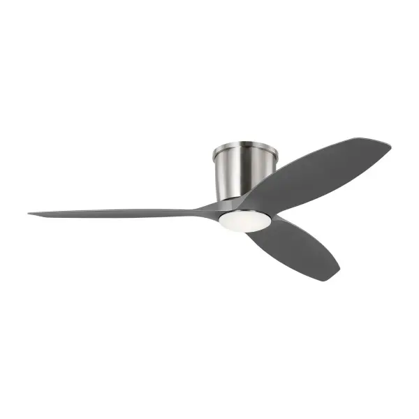 Collection: Titus Rooms: Bedroom, Livingroom, Great Room Finish: Brushed Steel Glass: Frosted Width: 52.00" Height: 9.80" Weight: 14.00 lb Canopy: D:8.25'' H:7'' Round Bulbs Included Number of Bulbs: 1 Maximum Wattage: 20.00 W Bulb Type: Array Bulb Base: Integrated Light Source: LED Light Output: 800.00 lm Color Temperature: 3000 K CRI: 90 Rated Average Life: 50000 Voltage: 120.00 V Airflow: 5087 CFM Electricity Use: 34 W Airflow Efficiency: 94 CFM/W Blade Pitch: 13° Blade Finish: Silver/Silver Blade Quantity: 3 Light Kit: Included Control: Handheld Remote, 4-speed, Dimmer and Manual Reverse Country of Origin: China Safety Listing: cUL Safety Rating: Damp LED Spec Sheet Instructions