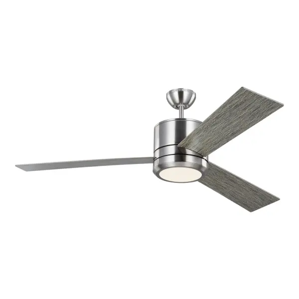 Collection: Vision Designer: Sean Lavin Rooms: Bathroom, Enclosed Patios/Porches, Garage Finish: Brushed Steel Glass: Frosted Width: 56.00" Height: 14.00" Weight: 17.16 lb Canopy: D:5.125'' H:2.25'' Round Bulbs Included Number of Bulbs: 1 Maximum Wattage: 20.00 W Bulb Type: Array Bulb Base: Integrated Light Source: LED Light Output: 950.00 lm Color Temperature: 2700 K CRI: 90 Rated Average Life: 50000 Voltage: 120.00 V Airflow: 5203 CFM Electricity Use: 37 W Airflow Efficiency: 81 CFM/W Blade Pitch: 12° Blade Finish: Light Grey Weathered Oak/Light Grey Weathered Oak Blade Quantity: 3 Light Kit: Included w/ blanking plate Control: Wall Mount Control, 4-speed, Dimmer and Manual Reverse Downrod: 4.5" Country of Origin: China Safety Listing: C-UL-US Safety Rating: Damp LED Spec Sheet Instructions