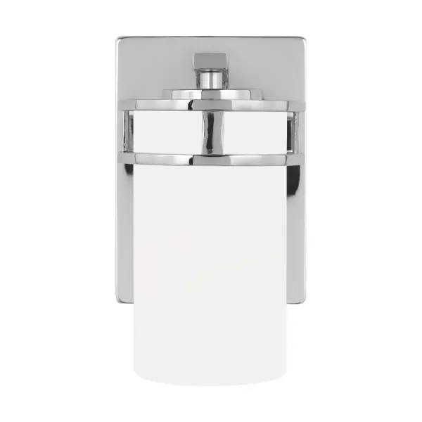 Collection: Robie Designer: Sea Gull Rooms: Bathroom, Bedroom, Entry Room/Hallway Finish: Chrome Glass: Etched / White Inside Width: 5.00" Height: 8.13" Weight: 1.43 lb Extension from Wall: 7.38" Wire: 6.5" Black/White Canopy: DP:0.75'' W:5'' H:7'' OB UP:4.625'' OB DOWN:3.5'' Rectangular Number of Bulbs: 1 Maximum Wattage: 75.00 W Bulb Type: A19 Bulb Base: Medium Voltage: 120.00 V Material: Steel Country of Origin: Philippines Safety Listing: cETL Safety Rating: Damp Title 24 Spec Sheet Instructions Parts Diagram