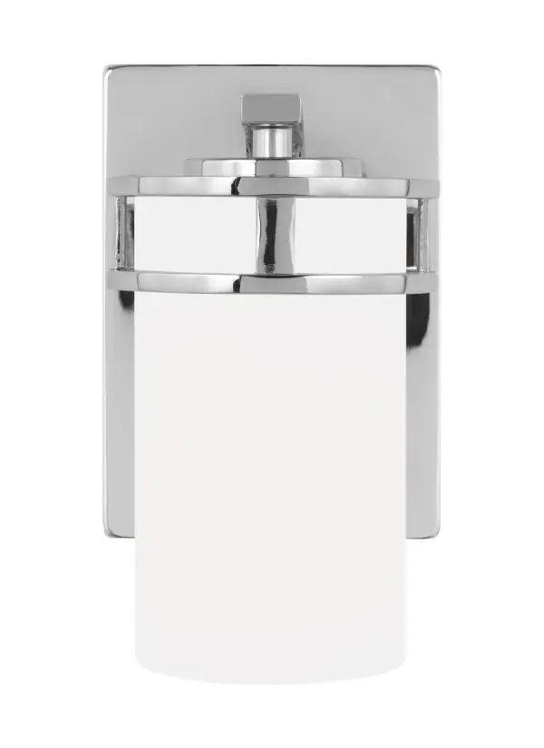 Collection: Robie Designer: Sea Gull Rooms: Bathroom, Bedroom, Entry Room/Hallway Finish: Chrome Glass: Etched / White Inside Width: 5.00" Height: 8.13" Weight: 1.43 lb Extension from Wall: 7.38" Wire: 6.5" Black/White Canopy: DP:0.75'' W:5'' H:7'' OB UP:4.625'' OB DOWN:3.5'' Rectangular Bulbs Included Number of Bulbs: 1 Maximum Wattage: 9.00 W Bulb Type: A19 Bulb Base: Medium Light Source: LED Light Output: 800.00 lm Color Temperature: 3000 K CRI: 90 Beam Spread: 230.00° Rated Average Life: 15000 Voltage: 120.00 V Material: Steel Country of Origin: China Safety Listing: cETL Safety Rating: Damp Energy Star Title 24 LED Spec Sheet Instructions Parts Diagram