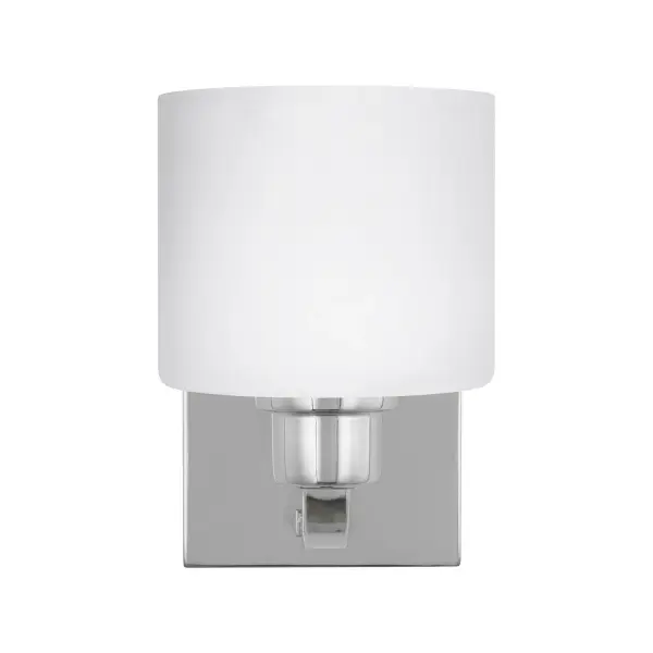 Collection: Canfield Designer: Sea Gull Rooms: Bathroom, Bedroom, Entry Room/Hallway Finish: Chrome Glass: Etched / White Inside Width: 5.50" Height: 8.25" Weight: 1.80 lb Extension from Wall: 7.25" Wire: 6.5" Black/White Canopy: DP:0.875'' W:5'' H:7.625'' OB UP:4.375'' OB DOWN:3.875'' Rectangular Bulbs Included Number of Bulbs: 1 Maximum Wattage: 9.00 W Bulb Type: A19 Bulb Base: Medium Light Source: LED Light Output: 800.00 lm Color Temperature: 3000 K CRI: 90 Beam Spread: 230.00° Rated Average Life: 15000 Voltage: 120.00 V Material: Steel Country of Origin: China Safety Listing: cETL Safety Rating: Damp Energy Star Title 24 LED Spec Sheet Instructions Parts Diagram