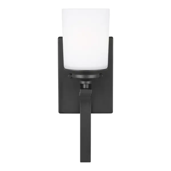 Collection: Kemal Designer: Sea Gull Rooms: Bathroom, Bedroom, Entry Room/Hallway Finish: Midnight Black Glass: Etched / White Inside Width: 5.00" Height: 15.00" Weight: 2.49 lb Extension from Wall: 6.25" Wire: 6.5" Black/White Canopy: DP:13/16'' W:5'' H:7'' OB UP:6'' OB DOWN:8'' Rectangular Number of Bulbs: 1 Maximum Wattage: 75.00 W Bulb Type: A19 Bulb Base: Medium Voltage: 120.00 V Material: Steel Country of Origin: China Safety Listing: cETL Safety Rating: Damp Title 24 Spec Sheet Instructions Parts Diagram
