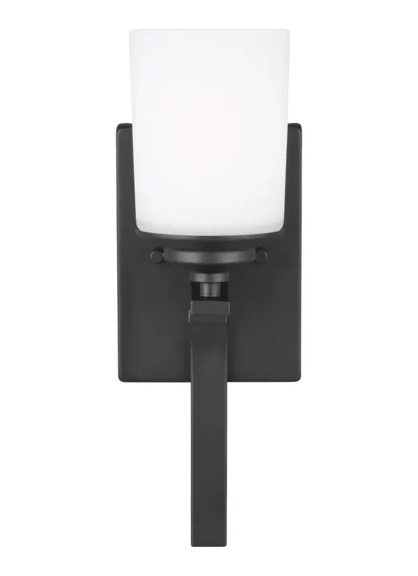 Collection: Kemal Designer: Sea Gull Rooms: Bathroom, Bedroom, Entry Room/Hallway Finish: Midnight Black Glass: Etched / White Inside Width: 5.00" Height: 15.00" Weight: 2.49 lb Extension from Wall: 6.25" Wire: 6.5" Black/White Canopy: DP:13/16'' W:5'' H:7'' OB UP:6'' OB DOWN:8'' Rectangular Bulbs Included Number of Bulbs: 1 Maximum Wattage: 9.00 W Bulb Type: A19 Bulb Base: Medium Light Source: LED Light Output: 800.00 lm Color Temperature: 3000 K CRI: 90 Beam Spread: 230.00° Rated Average Life: 15000 Voltage: 120.00 V Material: Steel Country of Origin: China Safety Listing: cETL Safety Rating: Damp Energy Star Title 24 LED Spec Sheet Instructions Parts Diagram