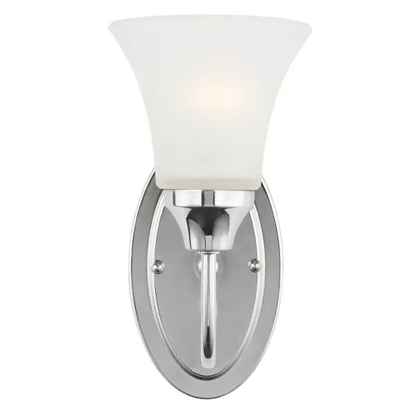 Collection: Holman Rooms: Bathroom, Bedroom, Entry Room/Hallway Finish: Chrome Glass: Satin Etched Width: 5.25" Height: 10.25" Weight: 1.90 lb Extension from Wall: 7.25" Wire: 6.5" Black/White Canopy: DP:0.75'' W:4.5'' H:7.5'' OB UP:6.5'' OB DOWN:3.75'' Oval Bulbs Included Number of Bulbs: 1 Maximum Wattage: 9.00 W Bulb Type: A19 Bulb Base: Medium Light Output: 800.00 lm Color Temperature: 3000 K CRI: 90 Voltage: 120.00 V Material: Steel Country of Origin: Vietnam Safety Listing: UL Safety Rating: Damp Energy Star Title 24 Spec Sheet Instructions