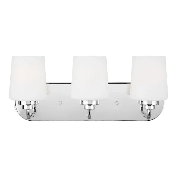 Collection: Windom Rooms: Bathroom, Bedroom, Entry Room/Hallway Finish: Chrome Glass: Etched / White Inside Width: 18.00" Height: 7.50" Weight: 4.20 lb Extension from Wall: 6.63" Wire: 6.5" Black/White Canopy: DP:0.875'' W:18'' H:4.625'' OB UP:5 3/16'' OB DOWN:2 5/16'' Oval Bulbs Included Number of Bulbs: 3 Maximum Wattage: 9.00 W Bulb Type: A19 Bulb Base: Medium Light Output: 800.00 lm Color Temperature: 3000 K CRI: 90 Voltage: 120.00 V Material: Steel Country of Origin: Vietnam Safety Listing: ETL Safety Rating: Damp Energy Star Title 24 Spec Sheet Instructions