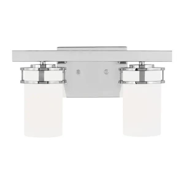 Collection: Robie Designer: Sea Gull Rooms: Bathroom, Bedroom, Entry Room/Hallway Finish: Chrome Glass: Etched / White Inside Width: 14.63" Height: 8.13" Weight: 2.64 lb Extension from Wall: 6.75" Wire: 6.5" Black/White Canopy: DP:0.75'' W:7'' H:5'' OB UP:5.625'' OB DOWN:2.5'' Rectangular Number of Bulbs: 2 Maximum Wattage: 75.00 W Bulb Type: A19 Bulb Base: Medium Voltage: 120.00 V Material: Steel Country of Origin: Philippines Safety Listing: cETL Safety Rating: Damp Title 24 Spec Sheet Instructions Parts Diagram
