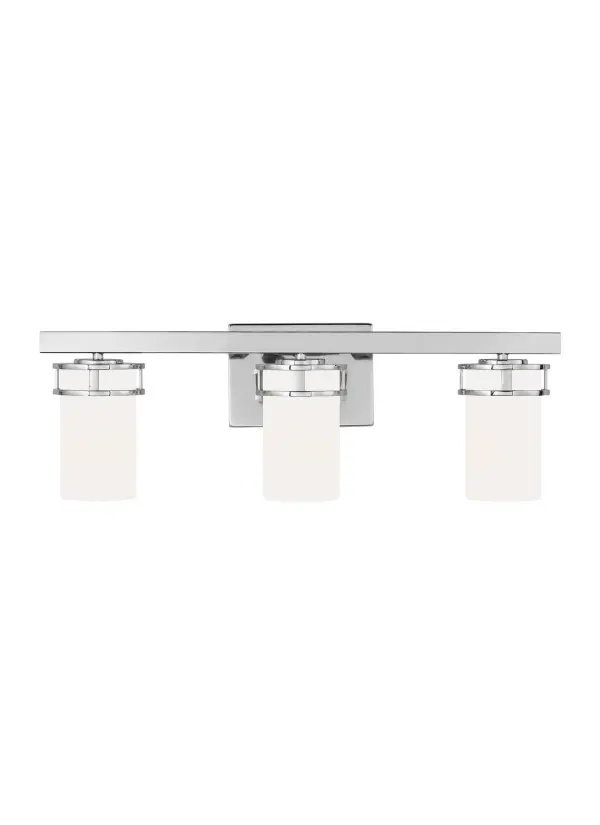 Collection: Robie Designer: Sea Gull Rooms: Bathroom, Bedroom, Entry Room/Hallway Finish: Chrome Glass: Etched / White Inside Width: 24.00" Height: 8.13" Weight: 5.28 lb Extension from Wall: 6.75" Wire: 6.5" Black/White Canopy: DP:0.75'' W:7'' H:5'' OB UP:5.625'' OB DOWN:2.5'' Rectangular Bulbs Included Number of Bulbs: 3 Maximum Wattage: 9.00 W Bulb Type: A19 Bulb Base: Medium Light Source: LED Light Output: 800.00 lm Color Temperature: 3000 K CRI: 90 Beam Spread: 230.00° Rated Average Life: 15000 Voltage: 120.00 V Material: Steel Country of Origin: China Safety Listing: cETL Safety Rating: Damp Energy Star Title 24 LED Spec Sheet Instructions Parts Diagram