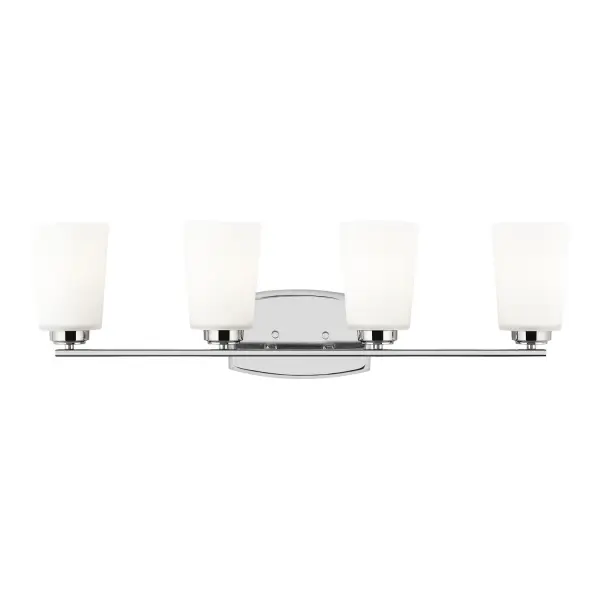 Collection: Franport Rooms: Bathroom, Bedroom, Entry Room/Hallway Finish: Chrome Glass: Etched / White Inside Width: 29.38" Height: 8.25" Weight: 6.93 lb Extension from Wall: 6.25" Wire: 6.5" Black/White Canopy: DP:1'' W:8'' H:5'' OB UP:5.75'' OB DOWN:2.5'' Rectangular Bulbs Included Number of Bulbs: 4 Maximum Wattage: 9.00 W Bulb Type: A19 Bulb Base: Medium Light Output: 800.00 lm Color Temperature: 3000 K CRI: 90 Voltage: 120.00 V Material: Steel Country of Origin: Vietnam Safety Listing: cETL Safety Rating: Damp Energy Star Title 24 Spec Sheet Instructions