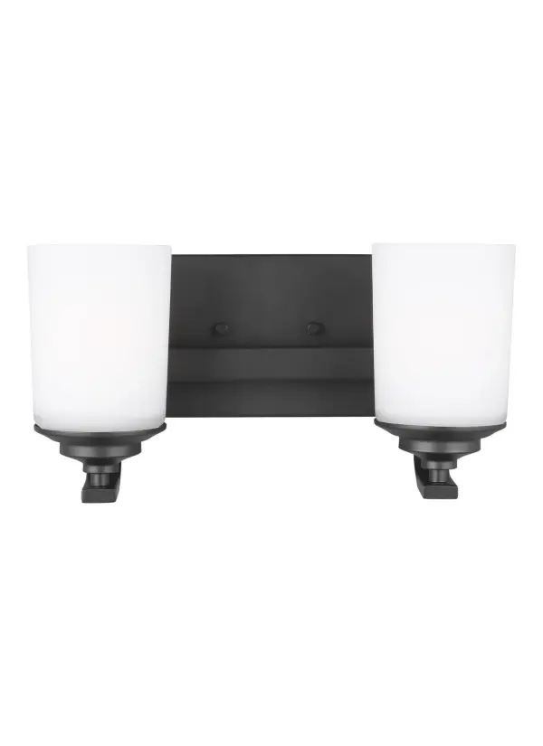 Collection: Kemal Designer: Sea Gull Rooms: Bathroom, Bedroom, Entry Room/Hallway Finish: Midnight Black Glass: Etched / White Inside Width: 13.75" Height: 7.13" Weight: 4.30 lb Extension from Wall: 7.38" Wire: 6.5" Black/White Canopy: DP:13/16'' W:7'' H:5'' OB UP:2 9/16'' OB DOWN:4 9/16'' Rectangular Bulbs Included Number of Bulbs: 2 Maximum Wattage: 9.00 W Bulb Type: A19 Bulb Base: Medium Light Source: LED Light Output: 800.00 lm Color Temperature: 3000 K CRI: 90 Beam Spread: 230.00° Rated Average Life: 15000 Voltage: 120.00 V Material: Steel Country of Origin: China Safety Listing: cETL Safety Rating: Damp Energy Star Title 24 LED Spec Sheet Instructions Parts Diagram