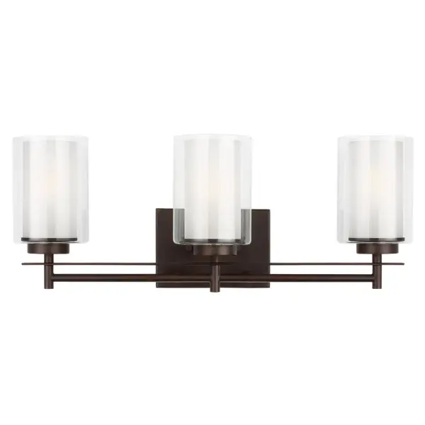 Collection: Elmwood Park Designer: Sea Gull Rooms: Bathroom, Bedroom, Entry Room/Hallway Finish: Bronze Glass: Satin Etched Width: 22.25" Height: 8.50" Weight: 5.60 lb Extension from Wall: 6.25" Wire: 6.5" Black/White Canopy: DP:0.75'' W:6'' H:4.5'' OB UP:6.25'' OB DOWN:2.25'' Rectangular Number of Bulbs: 3 Maximum Wattage: 75.00 W Bulb Type: A19 Bulb Base: Medium Voltage: 120.00 V Blade Finish: all fixtures are California Title 24 compliant.`` Material: Steel Country of Origin: Vietnam Safety Listing: cETL Safety Rating: Damp Connection: Hardwired Title 24 Spec Sheet Instructions Parts Diagram