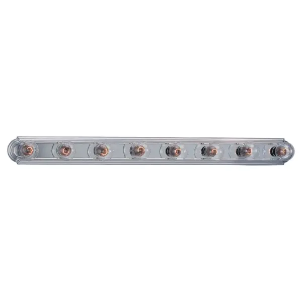Collection: De-Lovely Designer: Sea Gull Rooms: Bathroom, Bedroom, Entry Room/Hallway Finish: Chrome Width: 48.00" Height: 4.75" Weight: 4.60 lb Extension from Wall: 2.50" Chain: 6.5`` Wire: 6.5" Black/White Canopy: DP:1 1/32'' W:48 1/32'' H:4 21/32'' OB UP:2.375'' Number of Bulbs: 8 Maximum Wattage: 100.00 W Bulb Type: G25 Bulb Base: Medium Voltage: 120.00 V Material: Steel Country of Origin: Vietnam Safety Listing: UL Safety Rating: Damp Connection: Hardwired Title 24 Spec Sheet Instructions Parts Diagram