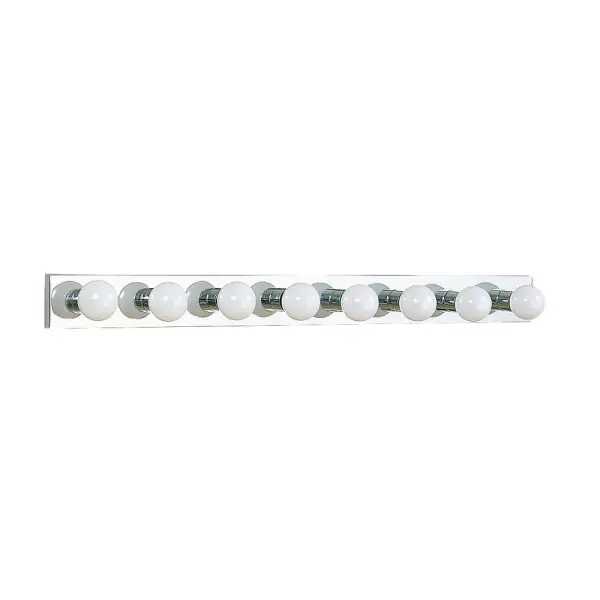 Collection: Center Stage Designer: Sea Gull Rooms: Bathroom, Bedroom, Entry Room/Hallway Finish: Chrome Width: 48.00" Height: 4.25" Length: 49.00" Weight: 4.50 lb Extension from Wall: 2.25" Chain: 6.5`` Wire: 6.5" Black/White Canopy: OB UP:2.125'' Number of Bulbs: 8 Maximum Wattage: 100.00 W Bulb Type: G25 Bulb Base: Medium Voltage: 120.00 V Material: Steel Country of Origin: Vietnam Safety Listing: C-UL-US Safety Rating: Damp Connection: Hardwired Title 24 Spec Sheet Instructions Parts Diagram