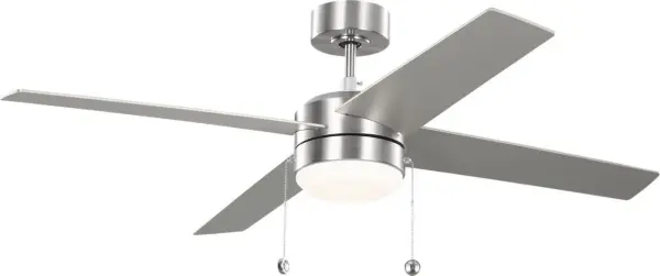 Collection: Loni Rooms: Bedroom, Family Room, Office Finish: Brushed Steel Height: 14.40" Weight: 15.00 lb Canopy: D:5.91" H:2.42" Round Bulbs Included Maximum Wattage: 18.00 W Bulb Base: Dedicated Light Source: LED Light Output: 1300.00 lm Color Temperature: 3000 K CRI: 90 Voltage: 120.00 V Airflow: 4183 CFM Airflow Efficiency: 66.74 CFM/W Blade Pitch: 12° Blade Finish: American Walnut/Silver Blade Quantity: 4 Downrod: 4.5" Material: Steel Country of Origin: China Safety Listing: UL Safety Rating: DRY LED Spec Sheet